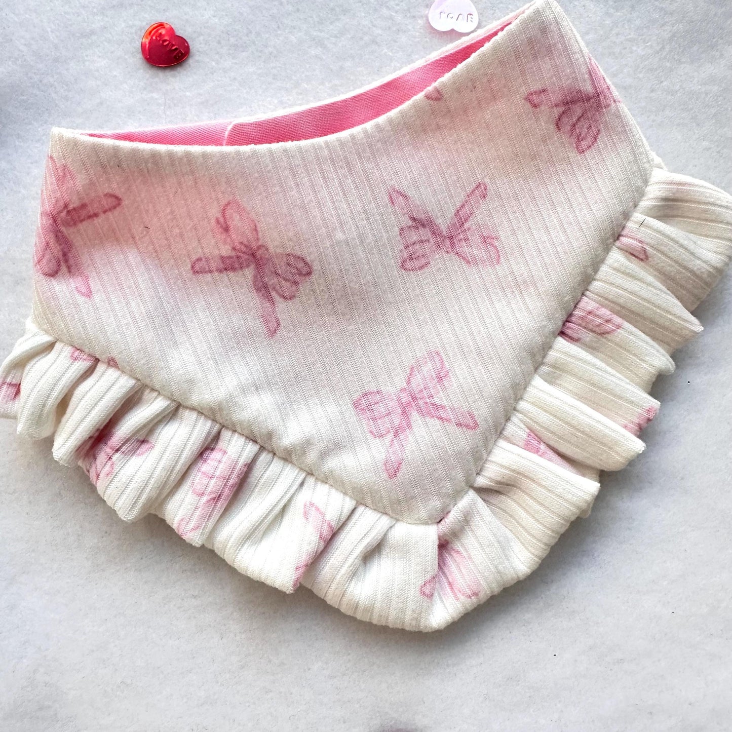 Coquette Cream Valentines Dog bandana with ruffles, Snap on Bandana, Bow and Bandana, XOXO dog accessories
