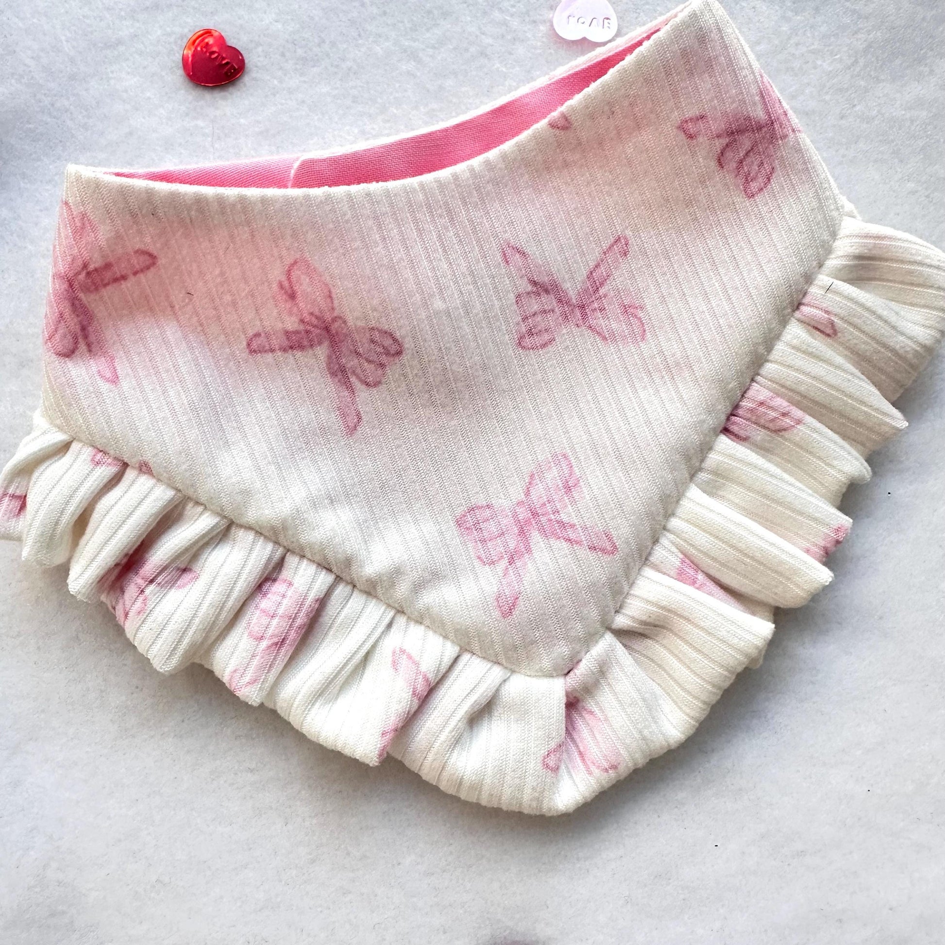 Coquette Cream Valentines Dog bandana with ruffles, Snap on Bandana, Bow and Bandana, XOXO dog accessories
