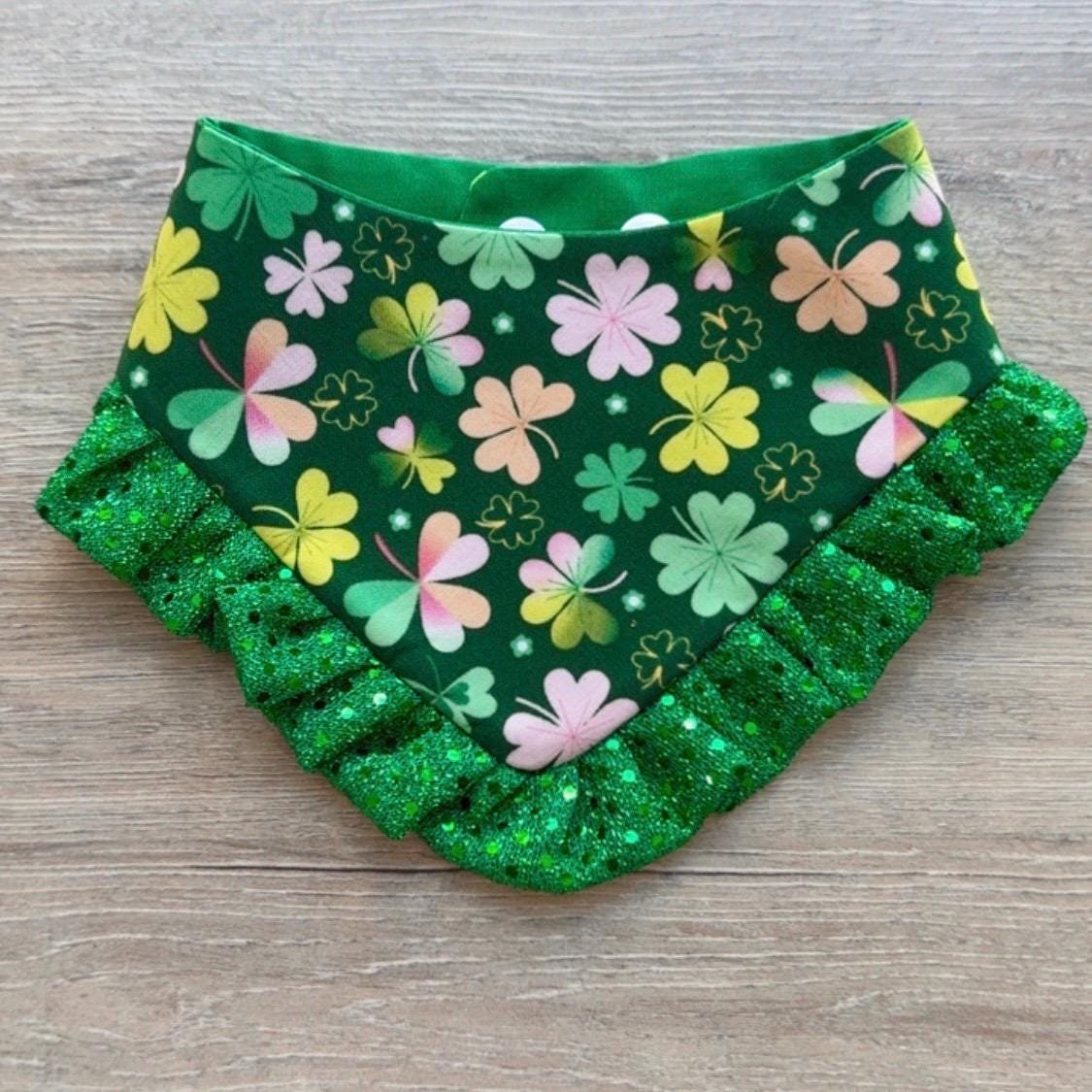 Shamrock Ruffle Dog Bandana, St. Patrick's Day Puppy Scarf, Reversible Snap