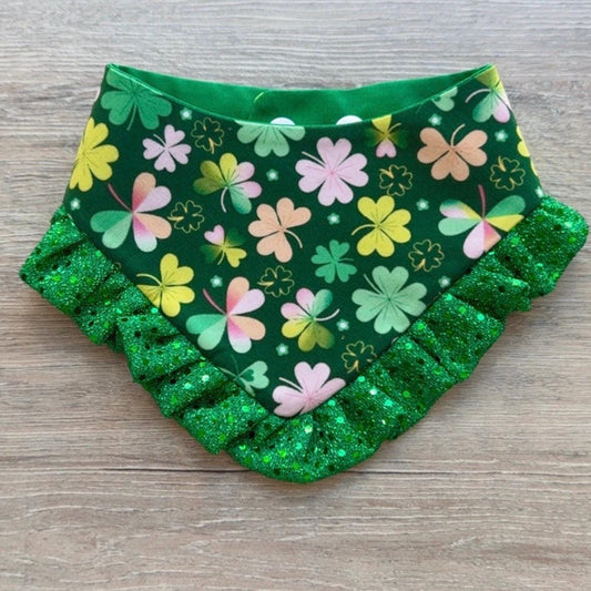 Shamrock Ruffle Dog Bandana, St. Patrick's Day Puppy Scarf, Reversible Snap