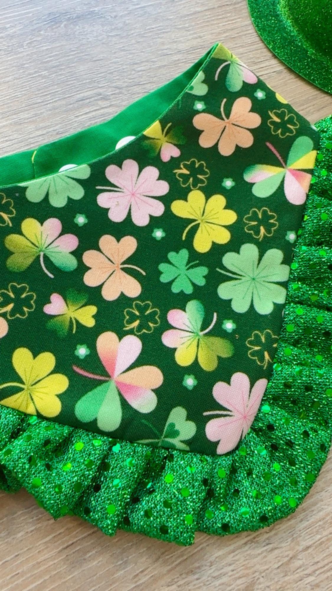 Shamrock Ruffle Dog Bandana, St. Patrick's Day Puppy Scarf, Reversible Snap
