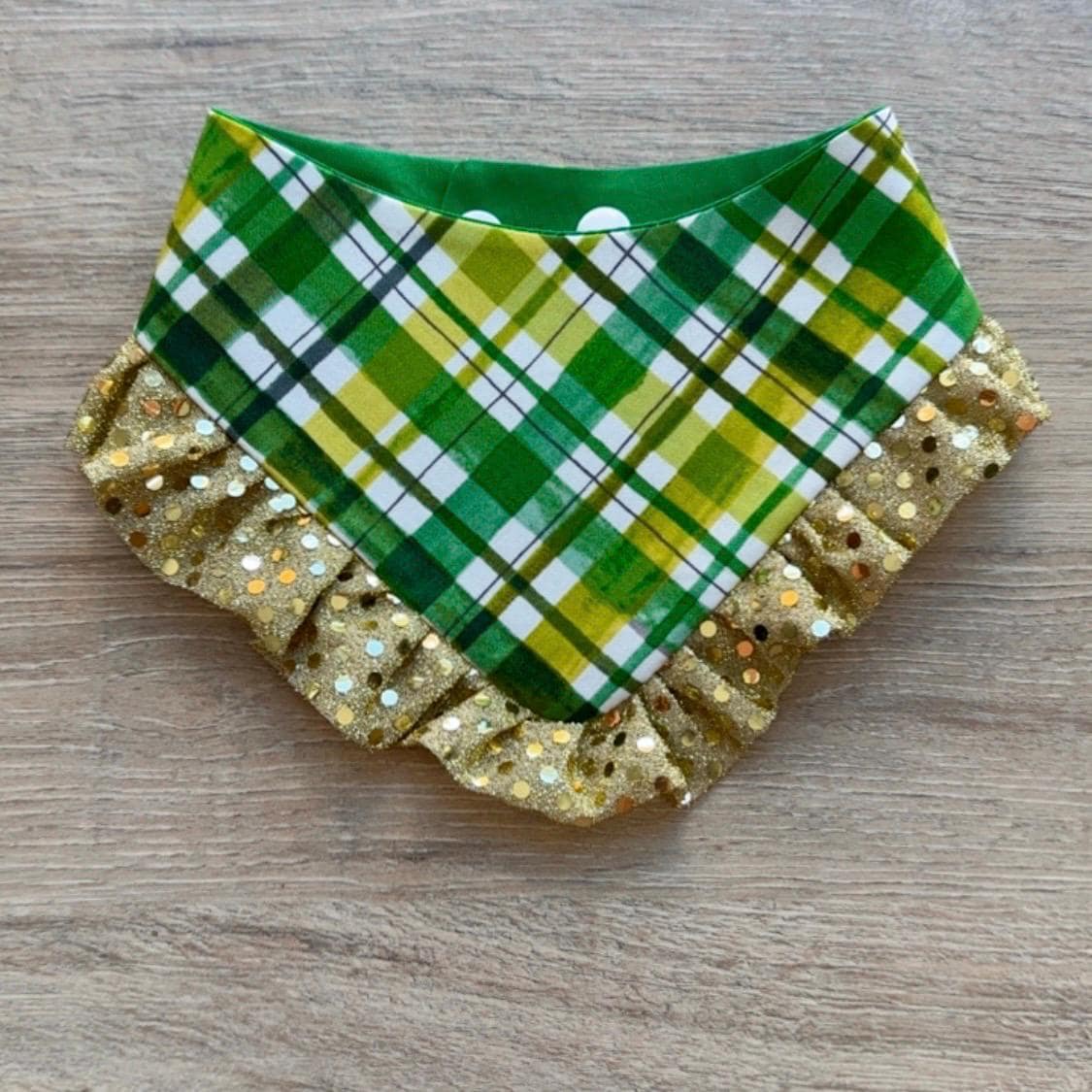 Shamrock Ruffle Dog Bandana, St. Patrick's Day Puppy Scarf, Reversible Snap
