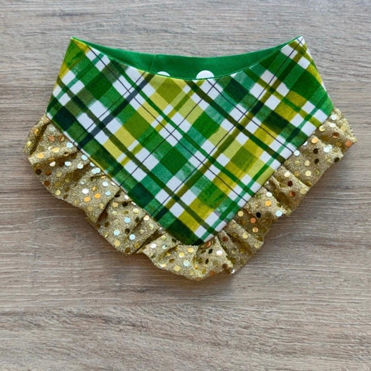 Shamrock Ruffle Dog Bandana, St. Patrick's Day Puppy Scarf, Reversible Snap