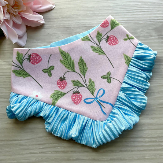 Spring Berries and Bows Ruffle Dog Bandana, Garden Party Berries Dog Bow, Berry Festive Floral Neckwear, Handmade Dog Bandana, Strawberry