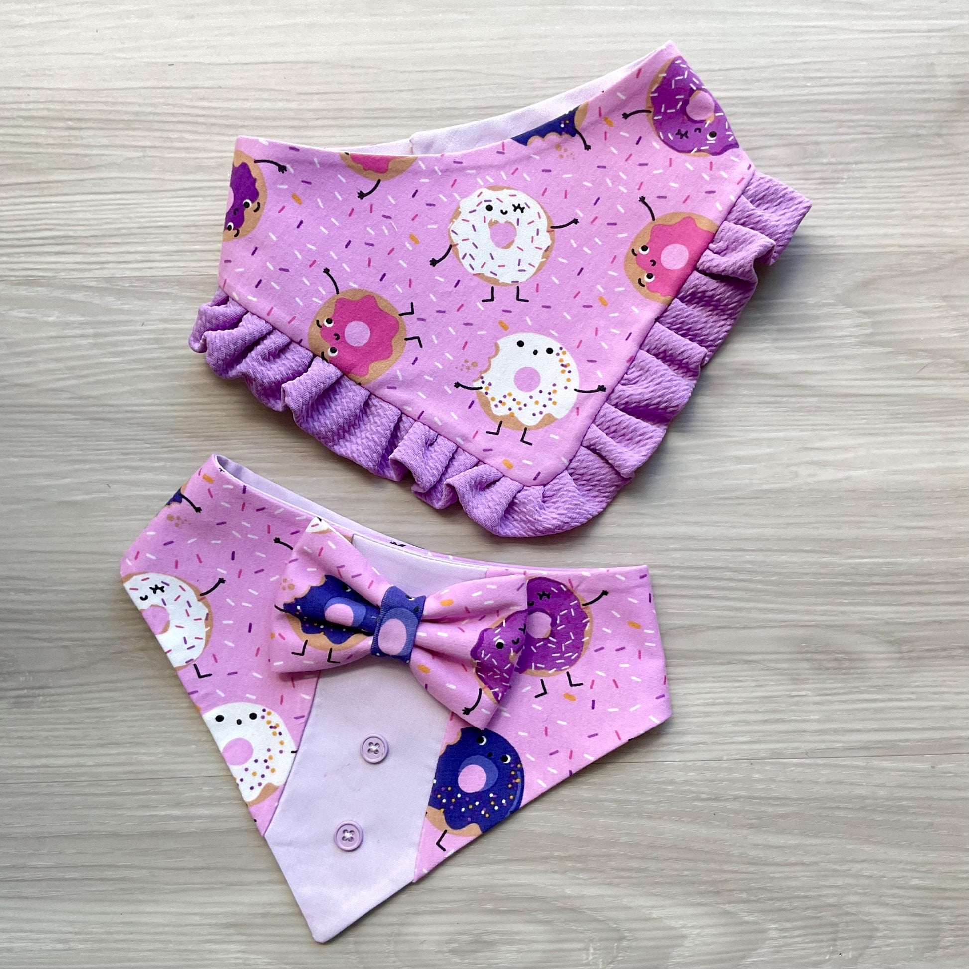 Happy Birthday Dog Bandana with Ruffle, Donut with sprinkles scarf, gift for puppies, Purple pet bandana