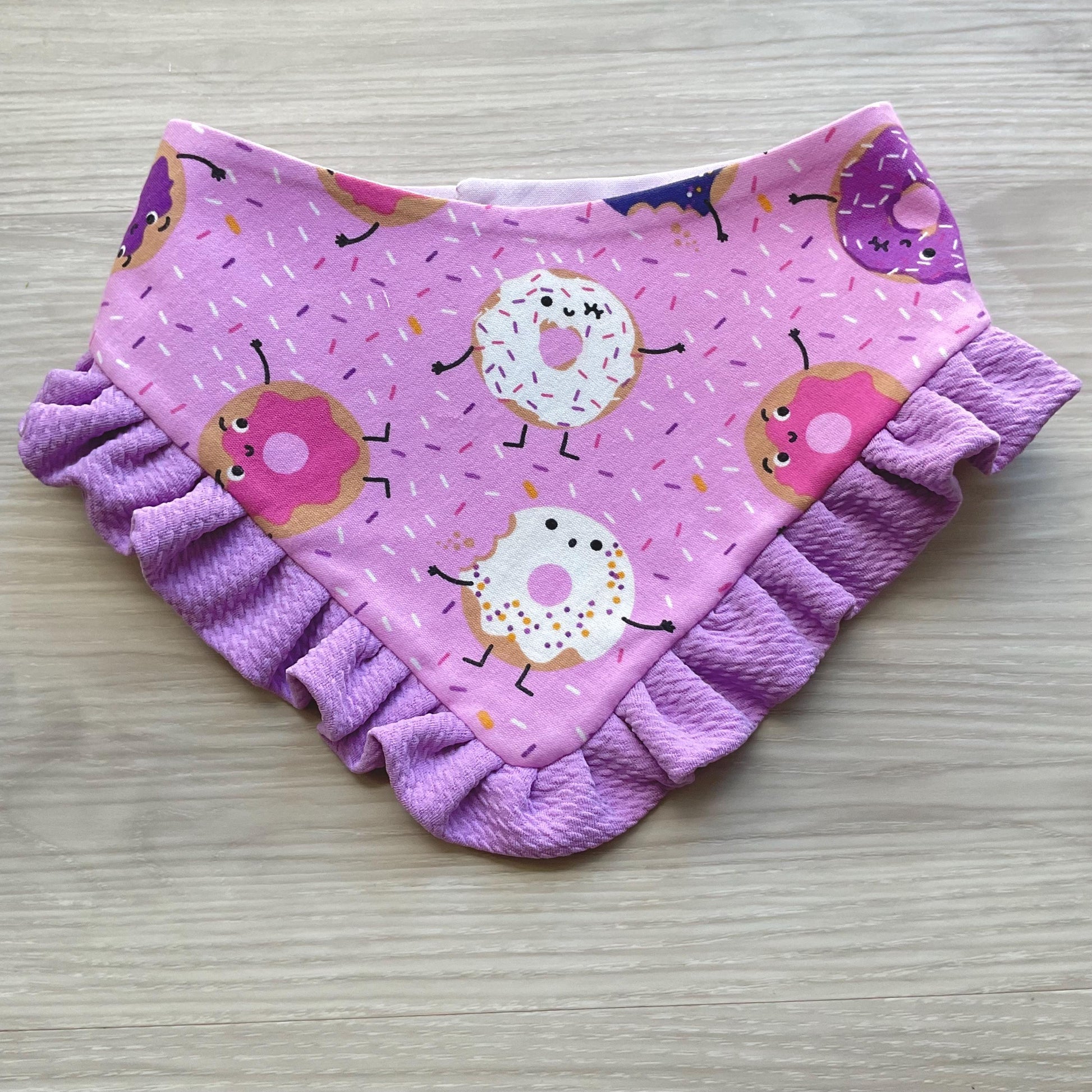 Happy Birthday Dog Bandana with Ruffle, Donut with sprinkles scarf, gift for puppies, Purple pet bandana
