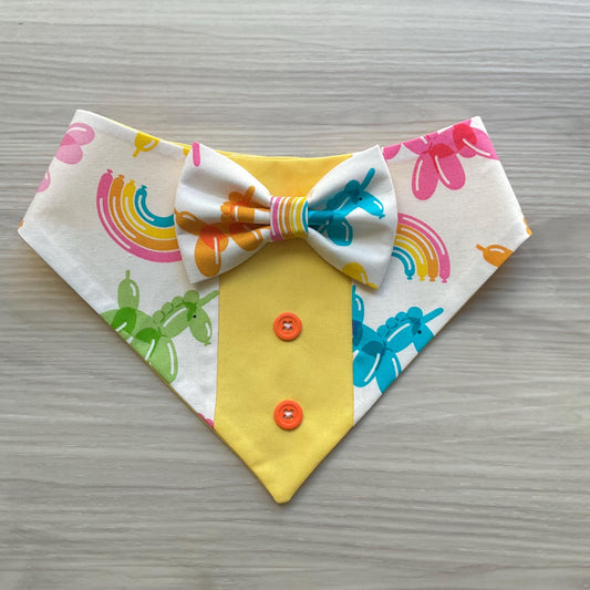 Happy Birthday Tuxedo dog Bandana, Unicorn ballons, Dogs celebrating a birthday, Puppies gift
