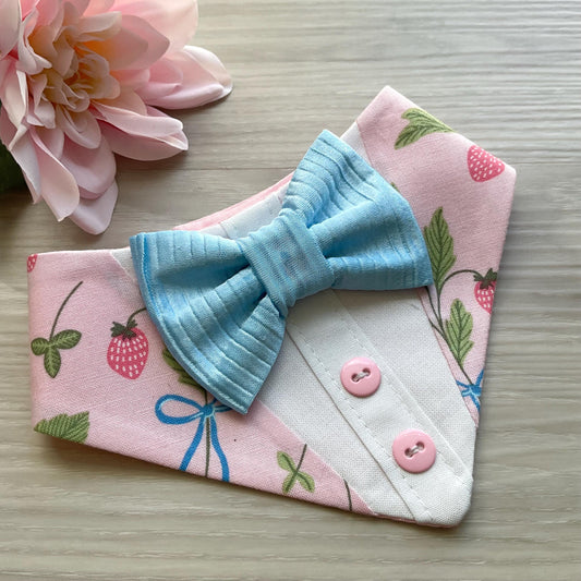 Spring Berries and Bow Dog Tuxedo Bandana, Fancy Small Dog Wedding Attire Bandana Tux for spring