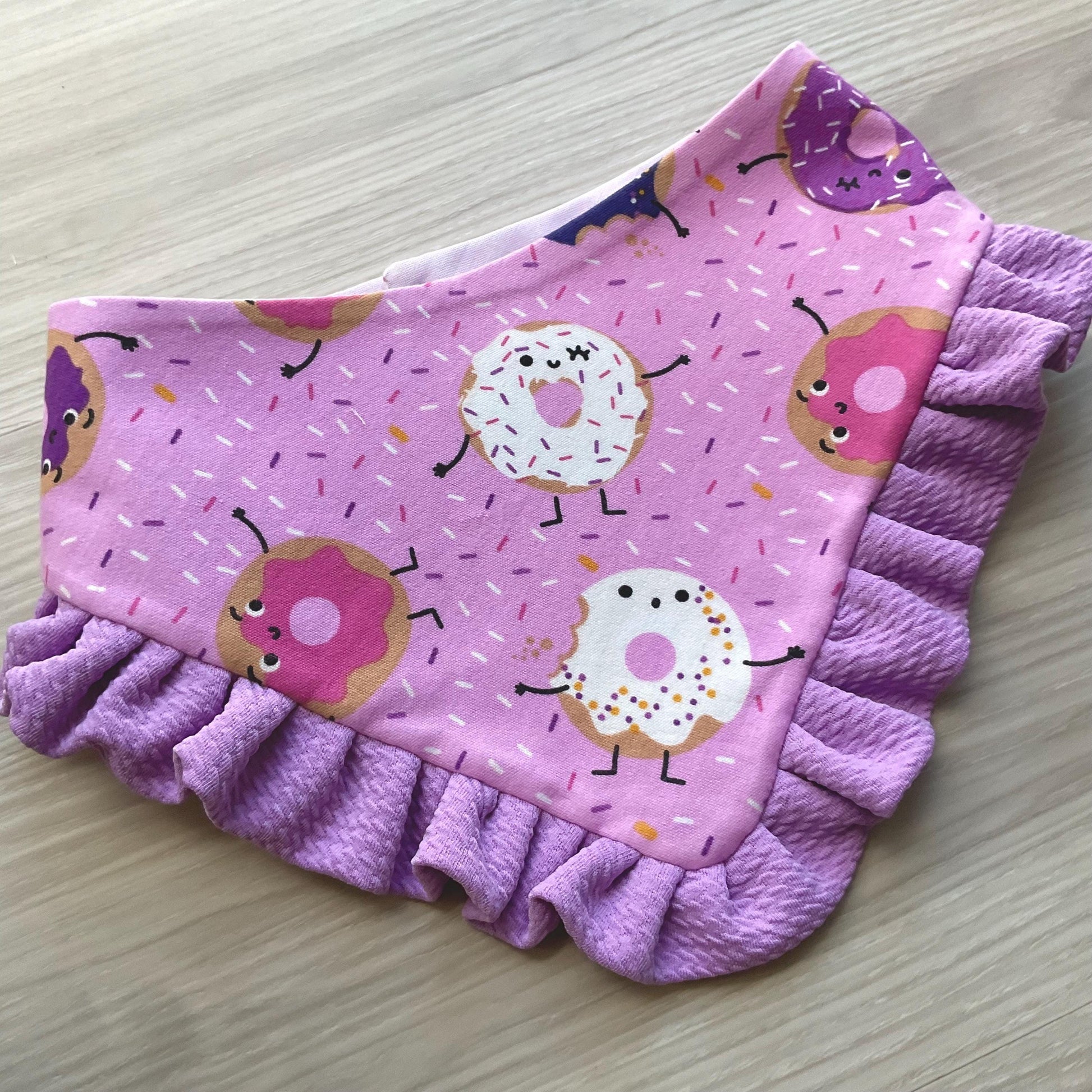 Happy Birthday Dog Bandana with Ruffle, Donut with sprinkles scarf, gift for puppies, Purple pet bandana