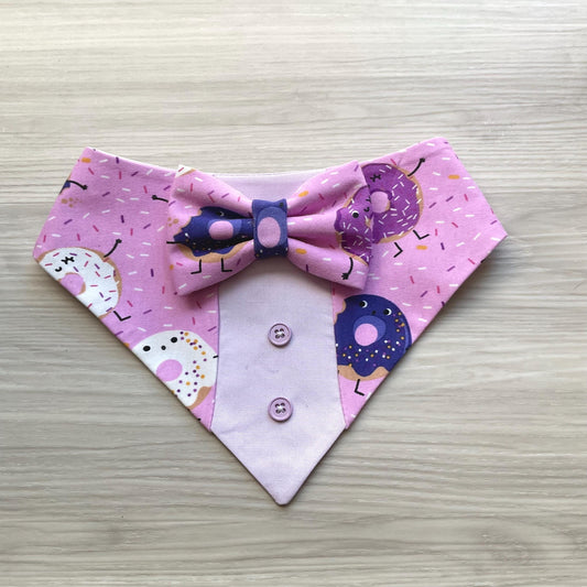 Happy Birthday Tuxedo dog Bandana, Donut with sprinkles, Dogs celebrating a birthday, Puppies gift purple pet bandana