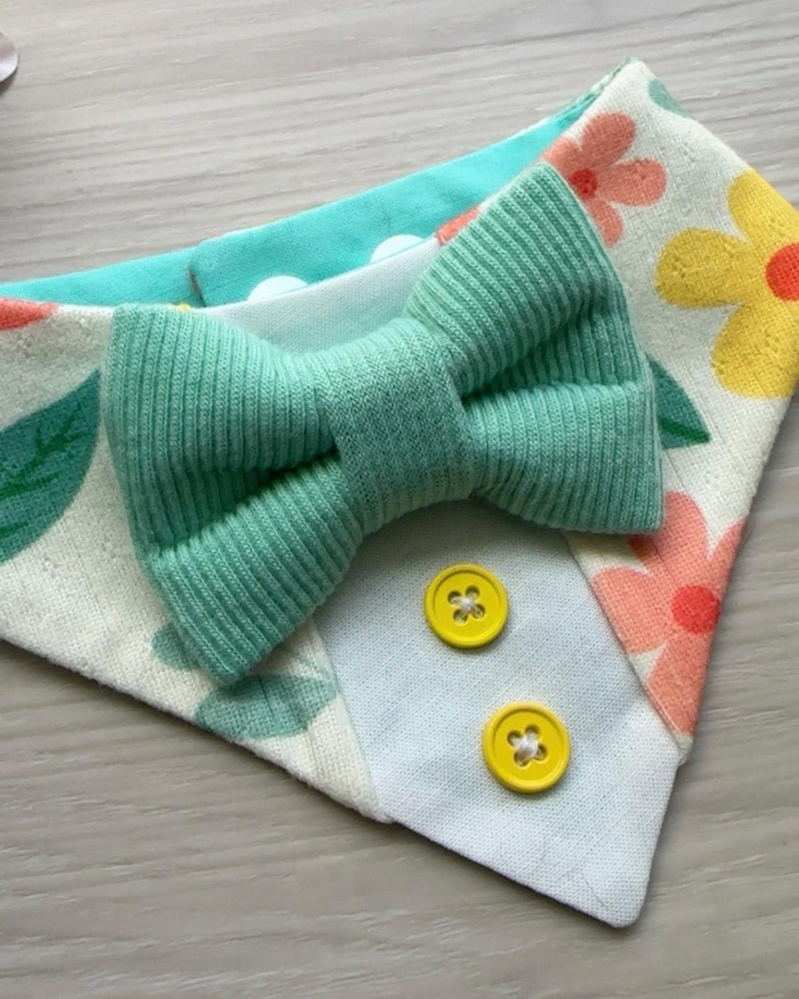 Teal Spring Floral Dog Tuxedo Bandana, Spring Bow Tie Collar