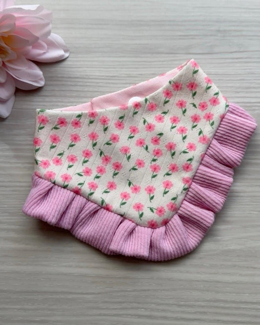 Spring Pink Floral Dog Bandana with Ruffle, Snap Closure