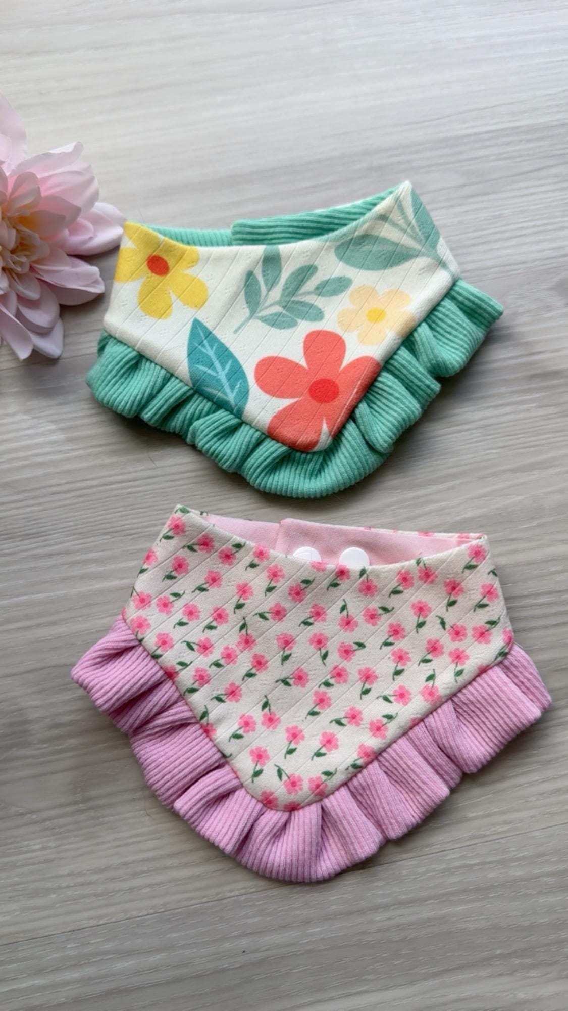 Spring Pink Floral Dog Bandana with Ruffle, Snap Closure