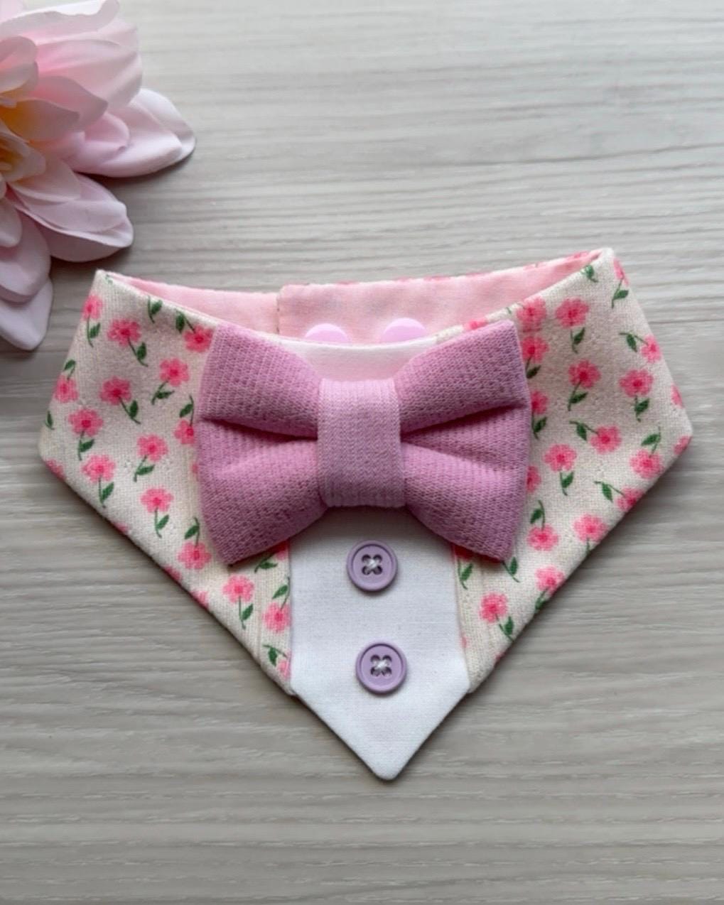Spring Pink Floral Dog Tuxedo Bandana, Spring Bow Tie Collar