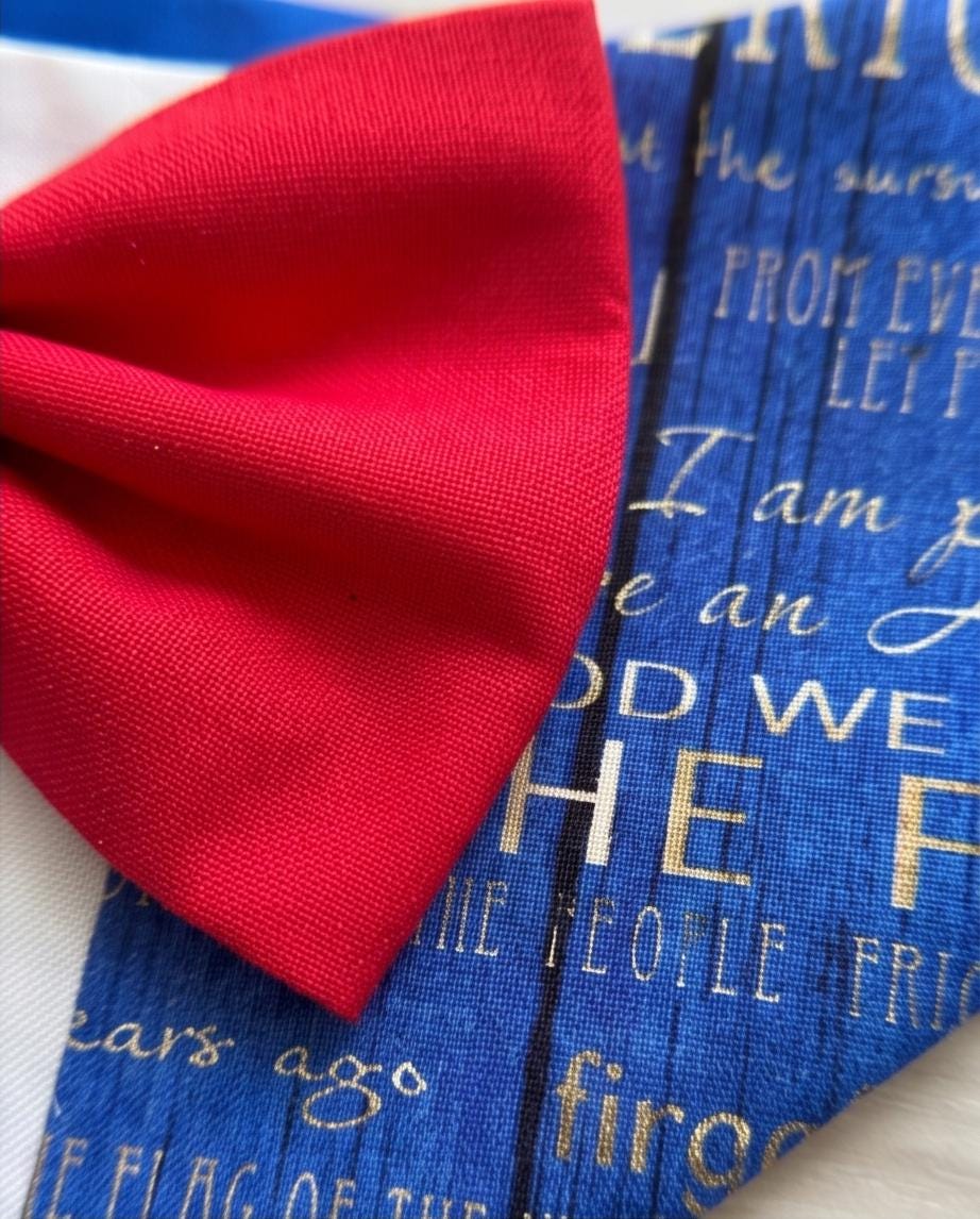 Patriotic Dog Tuxedo Bandana, 4th of July Pet Bandana, USA Red & Blue Dog Scarf, Independence Day Dog Gift, American Flag Dog Bandana