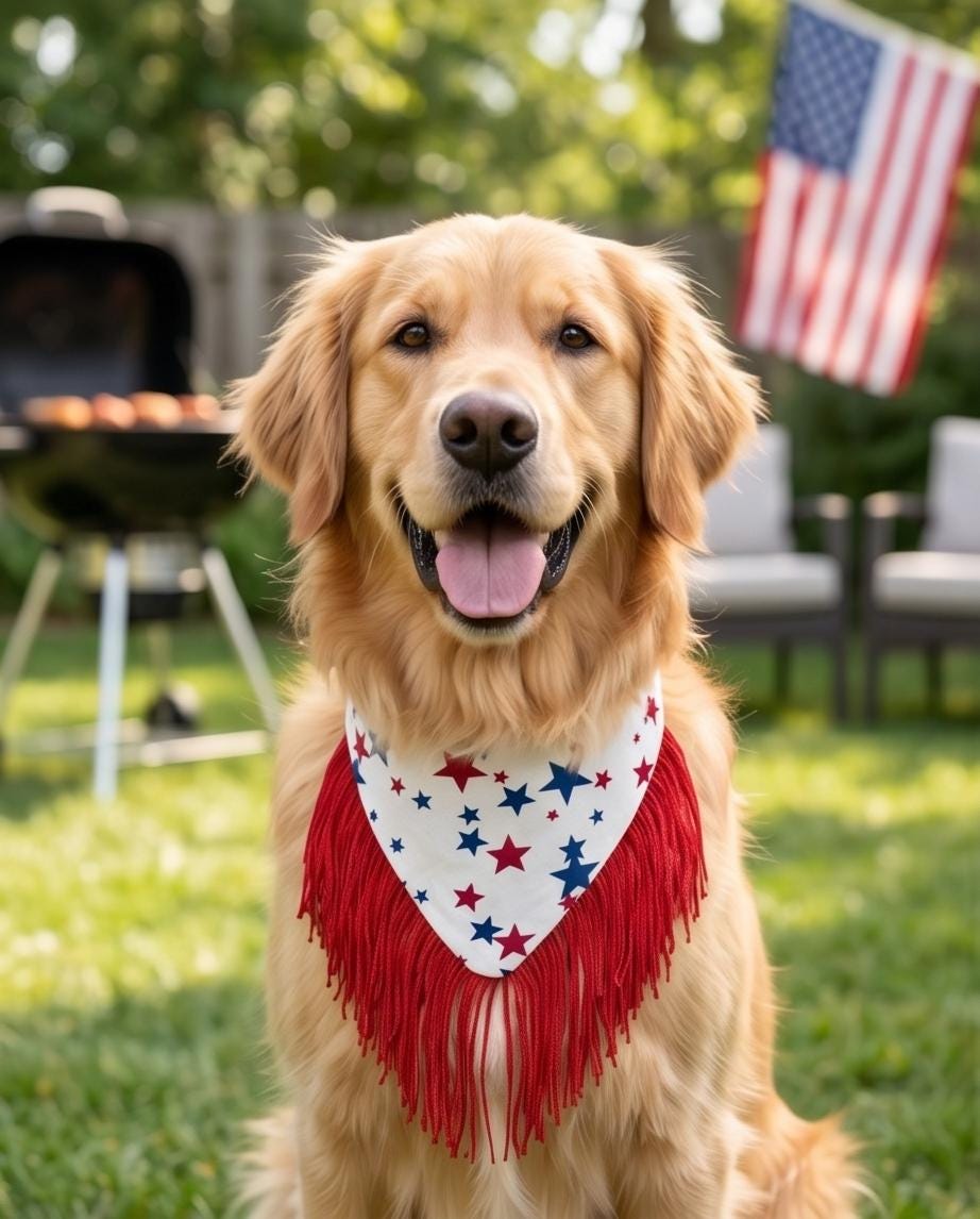 Patriotic Dog Bandana 4th of July, Stars Red White Blue Star Bandana for Dogs, Summer Pet Scarf, Fireworks Dogs scarf, bandana with ruffles,