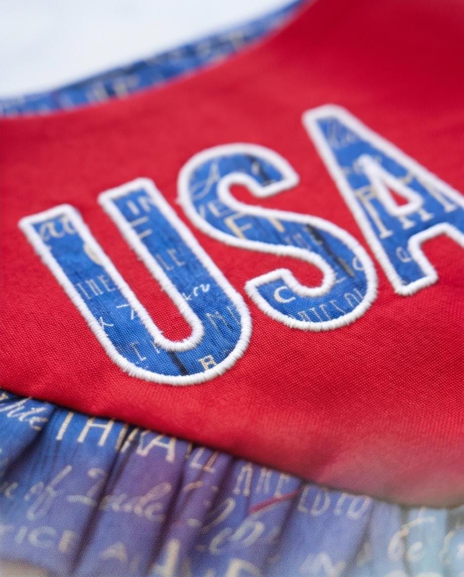 Patriotic Dog Bandana 4th of July, Red White Blue Star Bandana for Dogs, Embroidery USA, Fireworks Dogs scarf, bandana with ruffles,