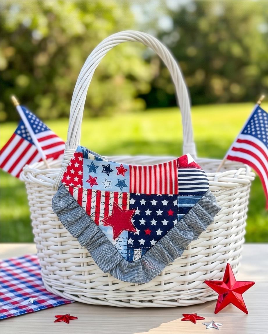 Patriotic Dog Bandana 4th of July, Jean Red White Blue Star Bandana for Dogs, Summer Pet Scarf, Fireworks Dogs scarf, bandana with ruffles,
