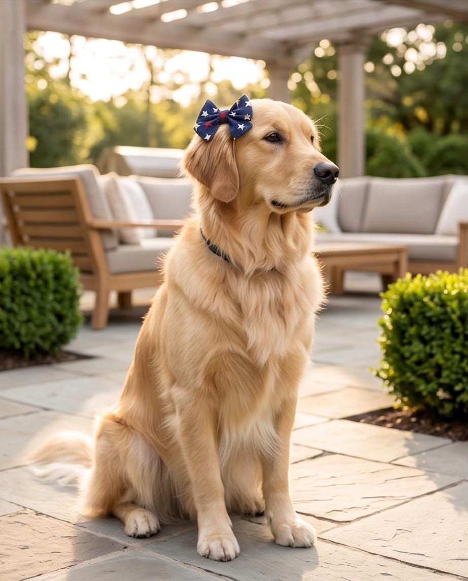 4th of July Dog Bowtie for Girl, Patriotic Pet Bow Tie, Red White Blue Puppy Accessory, Independence Day Dog Bandana Alternative