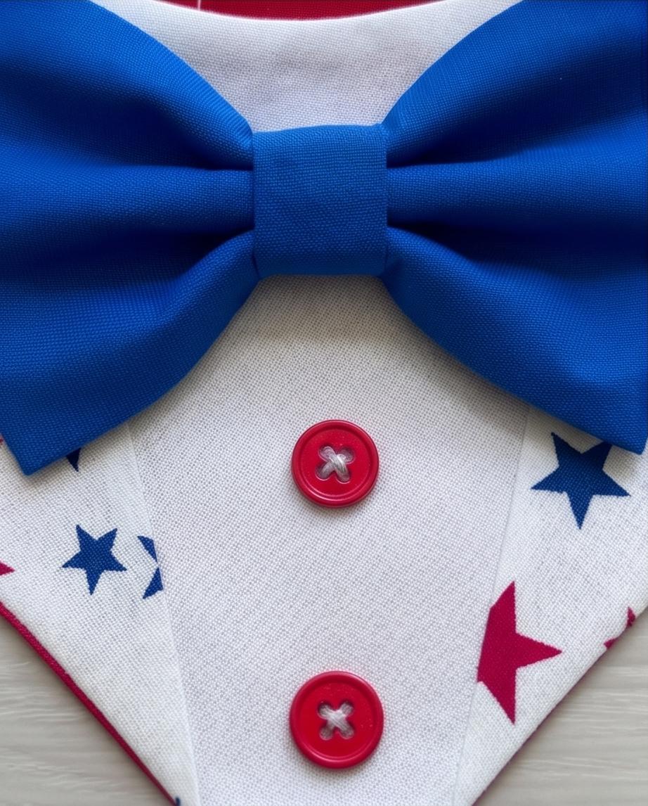 Patriotic Dog Tuxedo Bandana, 4th of July Pet Bandana, USA Stars Dog Scarf, Independence Day Dog Gift, American Flag Dog Bandana