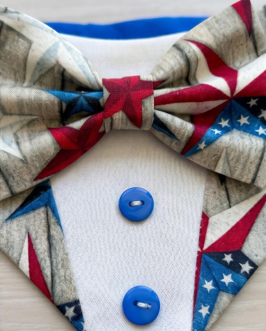 Patriotic Dog Tuxedo Bandana, 4th of July Pet Bandana, USA Star Flags Dog Scarf, Independence Day Dog Gift, American Flag Dog Bandana