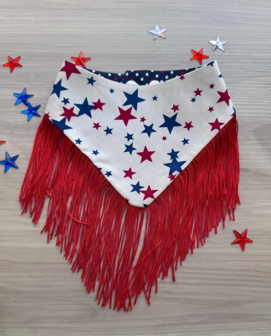 Patriotic Dog Bandana 4th of July, Stars Red White Blue Star Bandana for Dogs, Summer Pet Scarf, Fireworks Dogs scarf, bandana with ruffles,