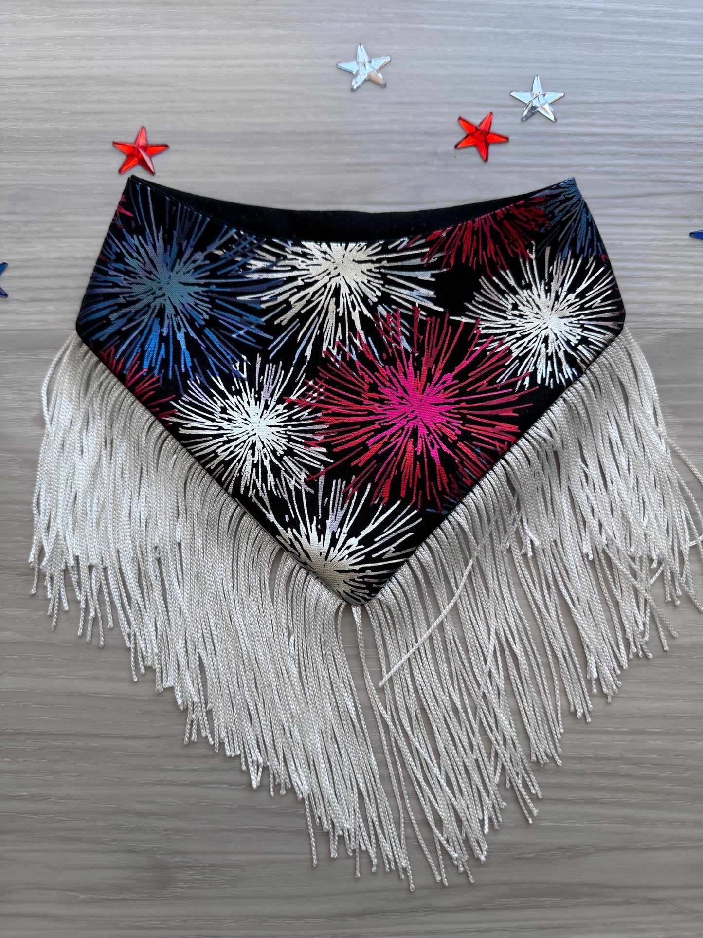 Patriotic Dog Bandana 4th of July, Firework Red White Blue Star Bandana for Dogs, Summer Pet Scarf, Fireworks Dogs scarf, bandana w/ruffles,