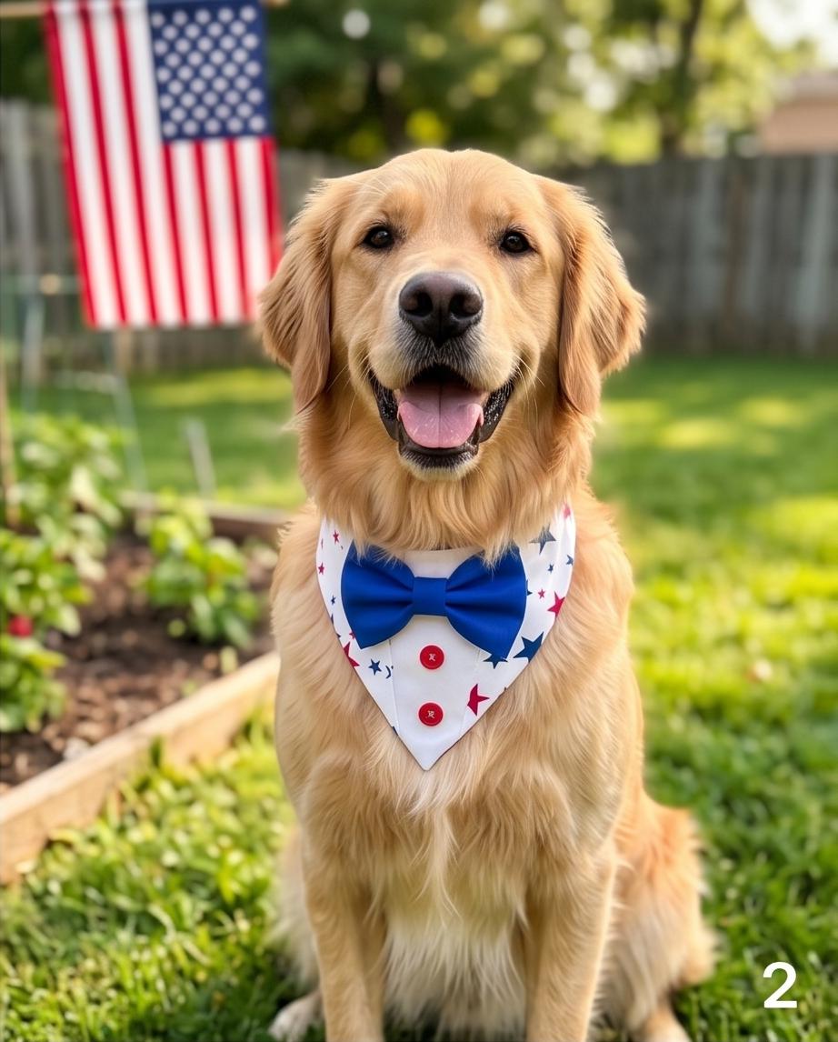 Patriotic Dog Tuxedo Bandana, 4th of July Pet Bandana, USA Stars Dog Scarf, Independence Day Dog Gift, American Flag Dog Bandana