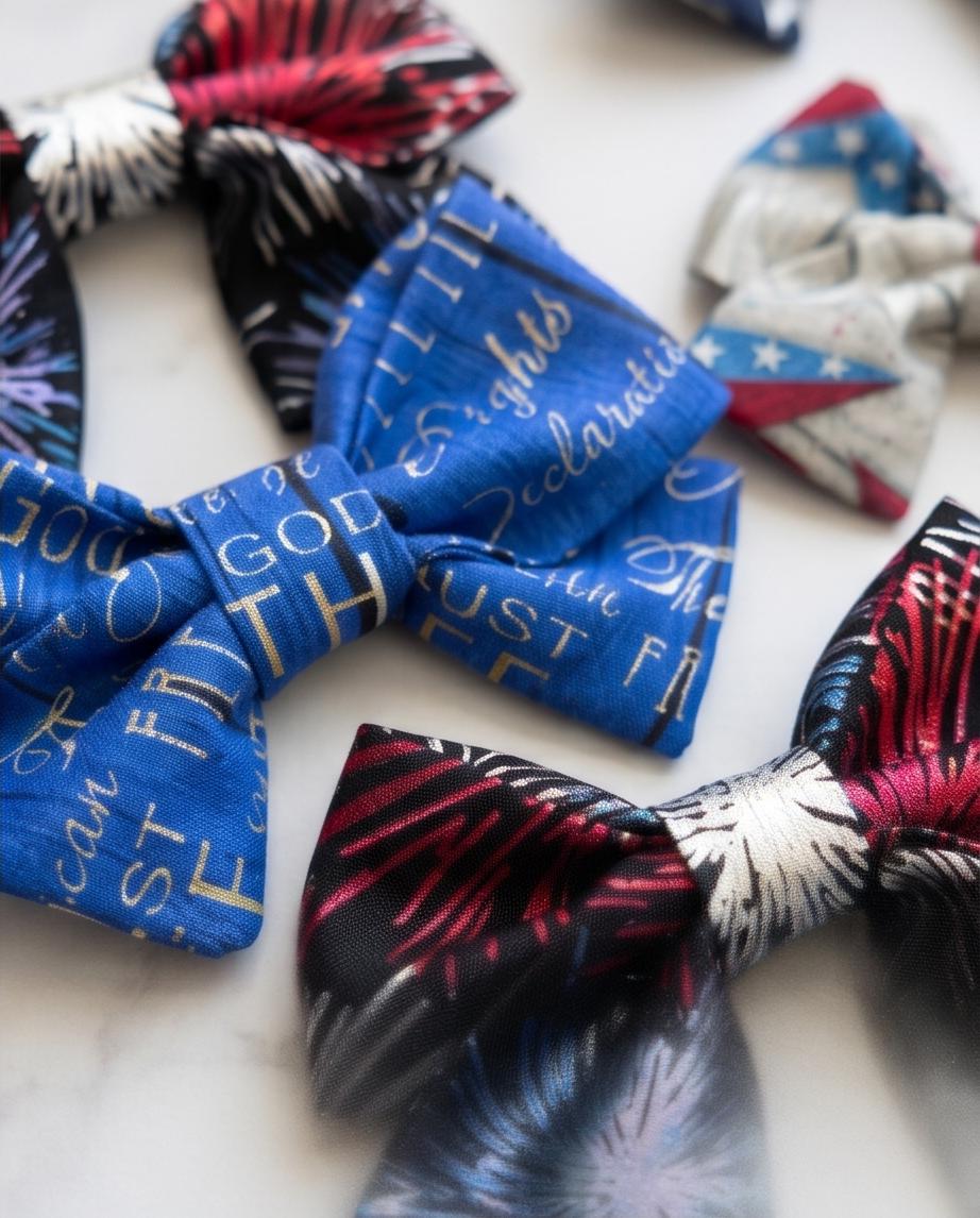 4th of July Dog Bowtie for Girl, Patriotic Pet Bow Tie, Red White Blue Puppy Accessory, Independence Day Dog Bandana Alternative