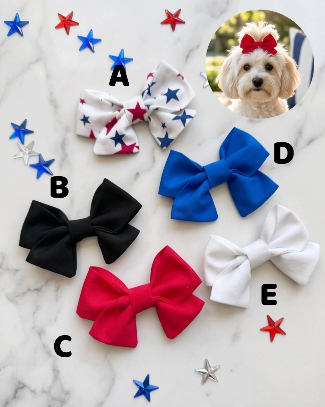 4th of July Dog Bowtie for Girl, Patriotic Pet Bow Tie, Red White Blue Puppy Accessory, Independence Day Dog Bandana Alternative