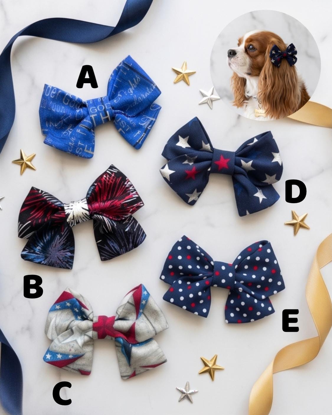 4th of July Dog Bowtie for Girl, Patriotic Pet Bow Tie, Red White Blue Puppy Accessory, Independence Day Dog Bandana Alternative
