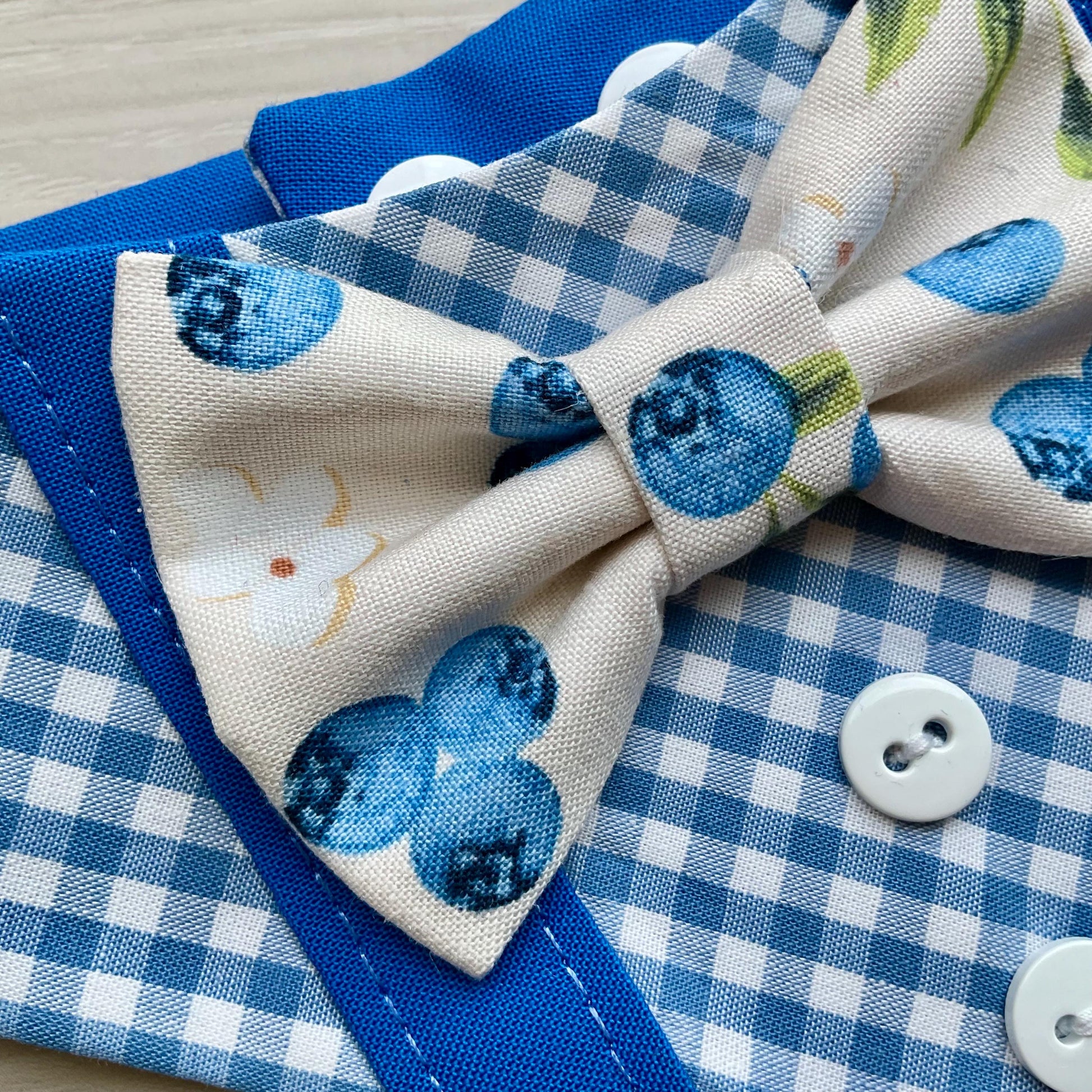 Blueberry Dog Bandana Tuxedo with Bowtie, Blue gingham Summer Formal Wear, Boys dogs cute summer outfit,
