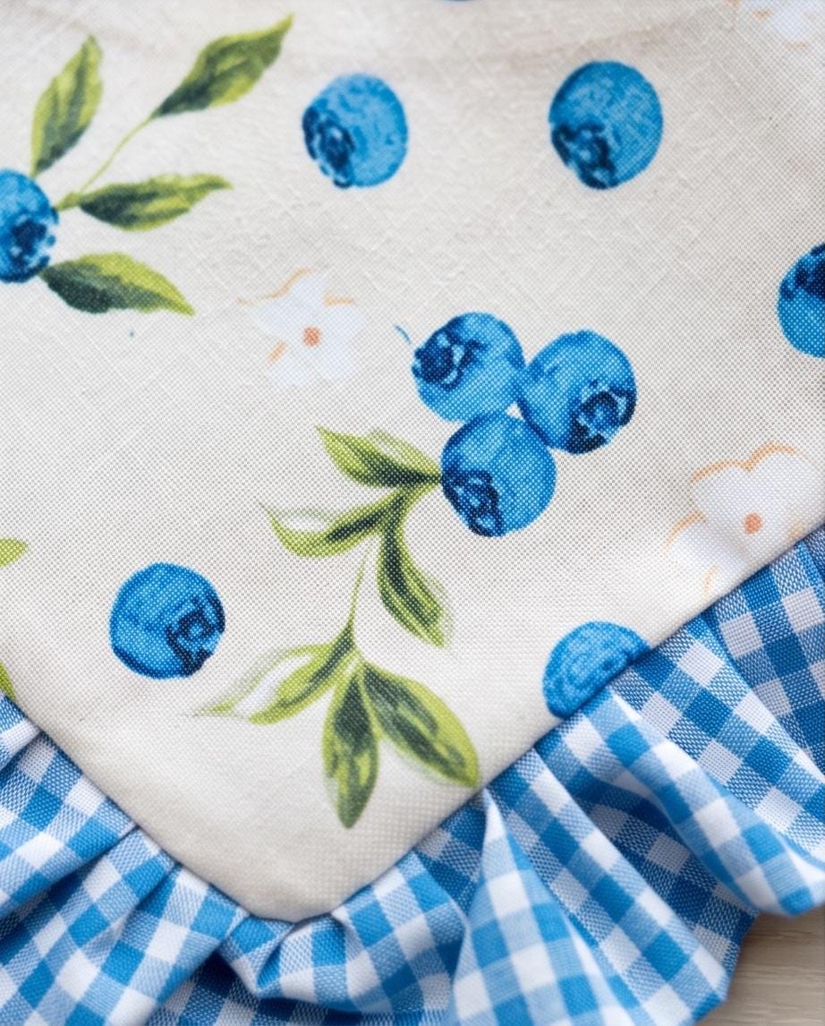 Blueberry Dog Bandana with Gingham Ruffles, Summer Berries pet scarf, perfect gift for summer for dogs, Girly bandanas and cats