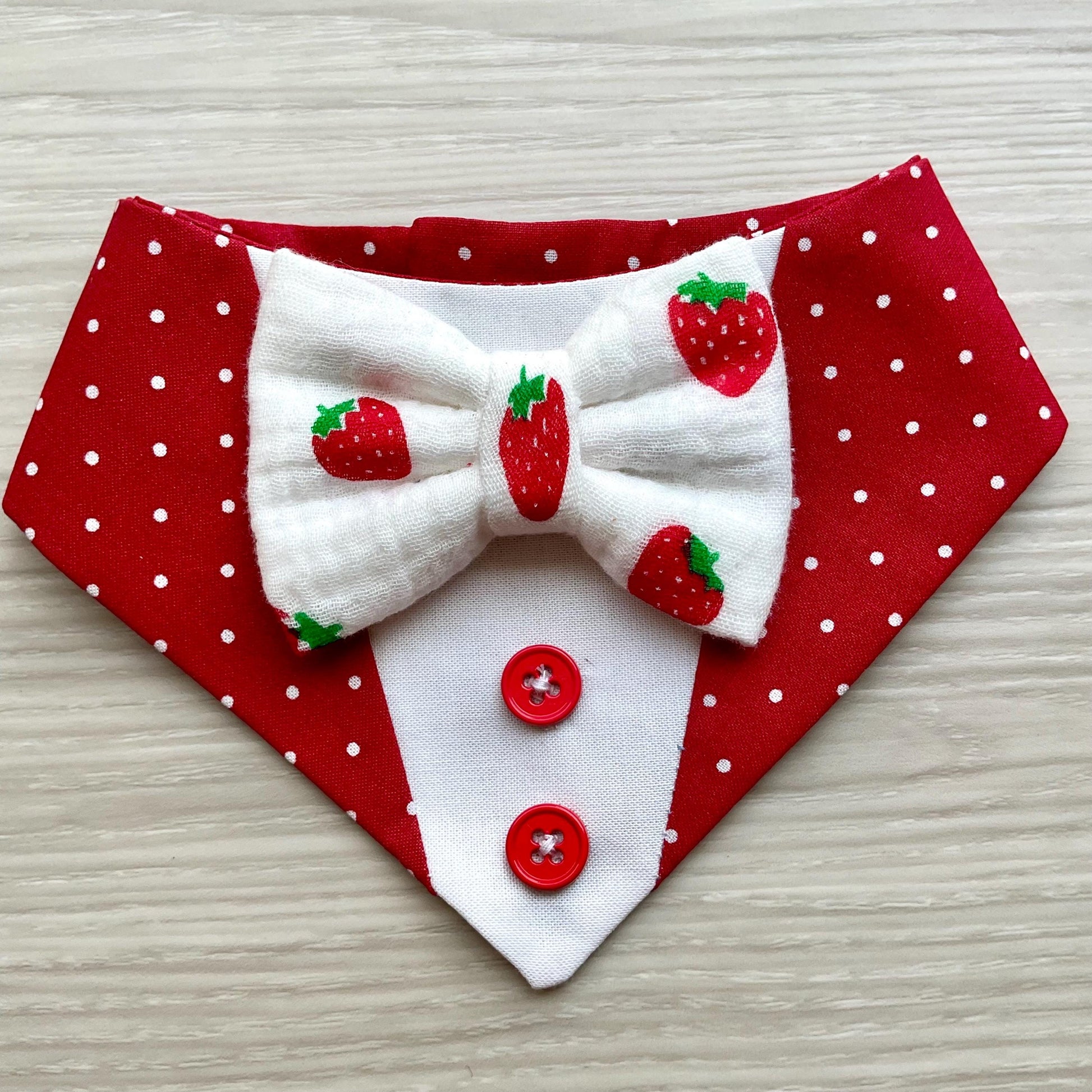 Strawberry Dog Bandana Tuxedo with Bowtie, Red white polka dot Summer Formal Wear, Boys dogs cute summer outfit,