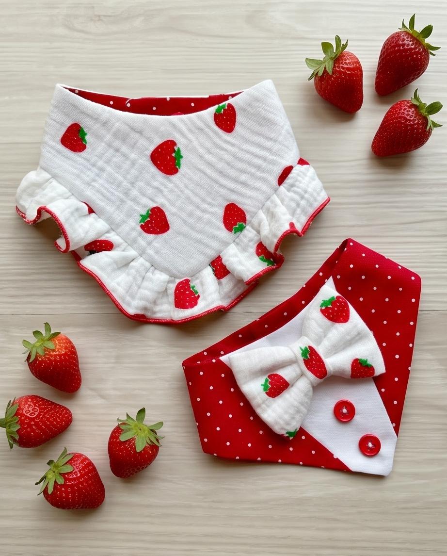 Strawberry Dog Bandana Tuxedo with Bowtie, Red white polka dot Summer Formal Wear, Boys dogs cute summer outfit,