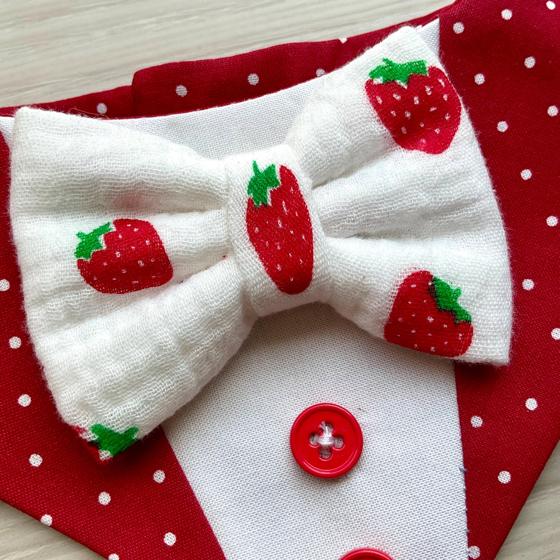 Strawberry Dog Bandana Tuxedo with Bowtie, Red white polka dot Summer Formal Wear, Boys dogs cute summer outfit,