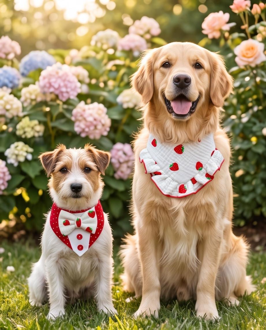 Strawberry Dog Bandana with Ruffles, Summer Berries pet scarf, perfect gift for summer for dogs, Girly bandanas and cats
