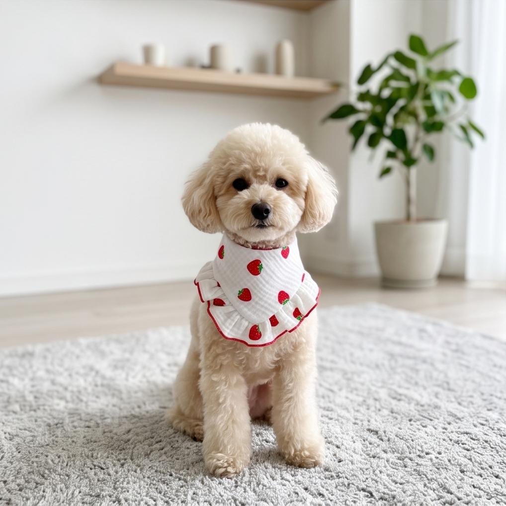 Strawberry Dog Bandana with Ruffles, Summer Berries pet scarf, perfect gift for summer for dogs, Girly bandanas and cats