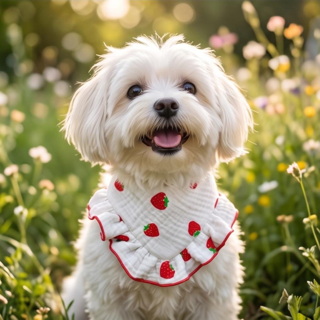 Strawberry Dog Bandana with Ruffles, Summer Berries pet scarf, perfect gift for summer for dogs, Girly bandanas and cats
