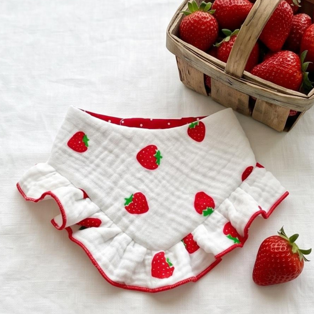 Strawberry Dog Bandana with Ruffles, Summer Berries pet scarf, perfect gift for summer for dogs, Girly bandanas and cats