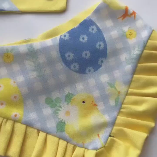 Easter Dog Bandana with Ruffles, Chicks and Eggs, Snap On