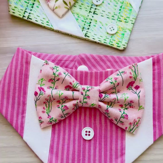 Spring Dog Tuxedo Bandana, Pink floral, Bandana with bow tie for dogs, summer cute dog boy accessories