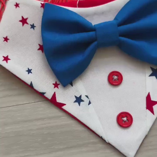 Patriotic Dog Tuxedo Bandana, 4th of July Pet Bandana, USA Stars Dog Scarf, Independence Day Dog Gift, American Flag  Dog Bandana