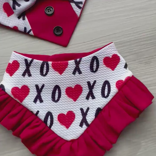 XoXo Tuxedo dog bandana, Valentines Day bandana with bowtie, Dog bandana with Snaps, Pet scarf gift, dog scarf, Dog Bowtie,