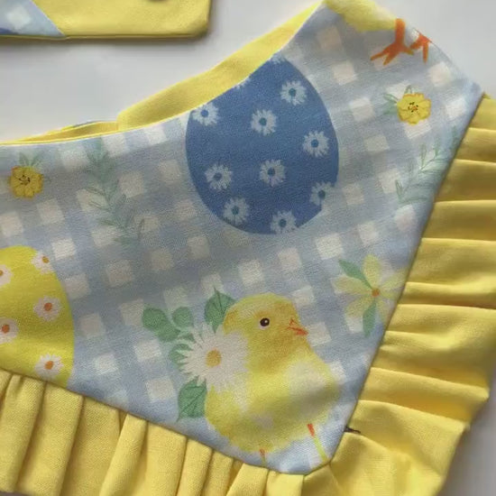 Easter Dog Tuxedo Bandana, Blue and Yellow Bow Tie, Spring Pet Accessory