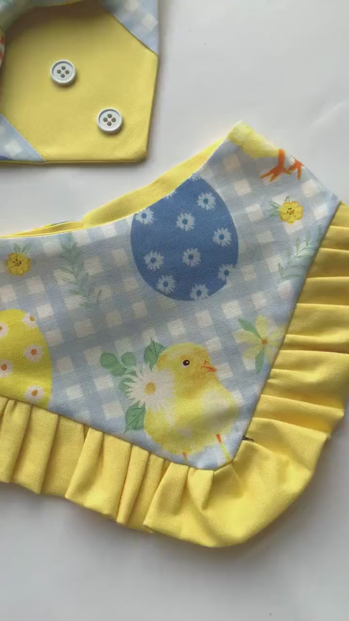 Easter Dog Tuxedo Bandana, Blue and Yellow Bow Tie, Spring Pet Accessory