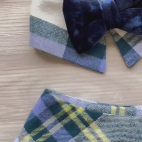 Plaid Dog Bandana with Ruffle Trim, Snap On Closure