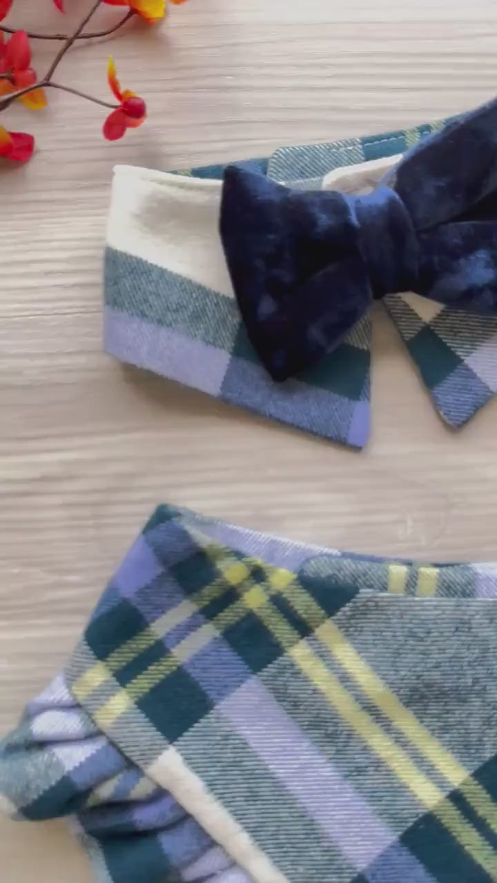 Plaid Dog Bandana with Ruffle Trim, Snap On Closure