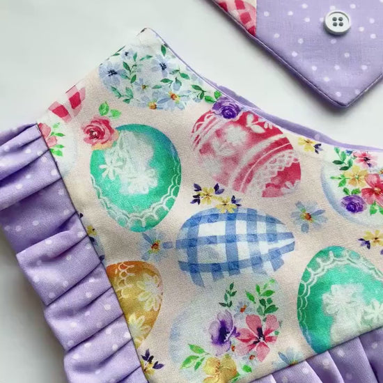 Easter Dog Bandana with Ruffles, Floral Eggs, Snap-on Bow