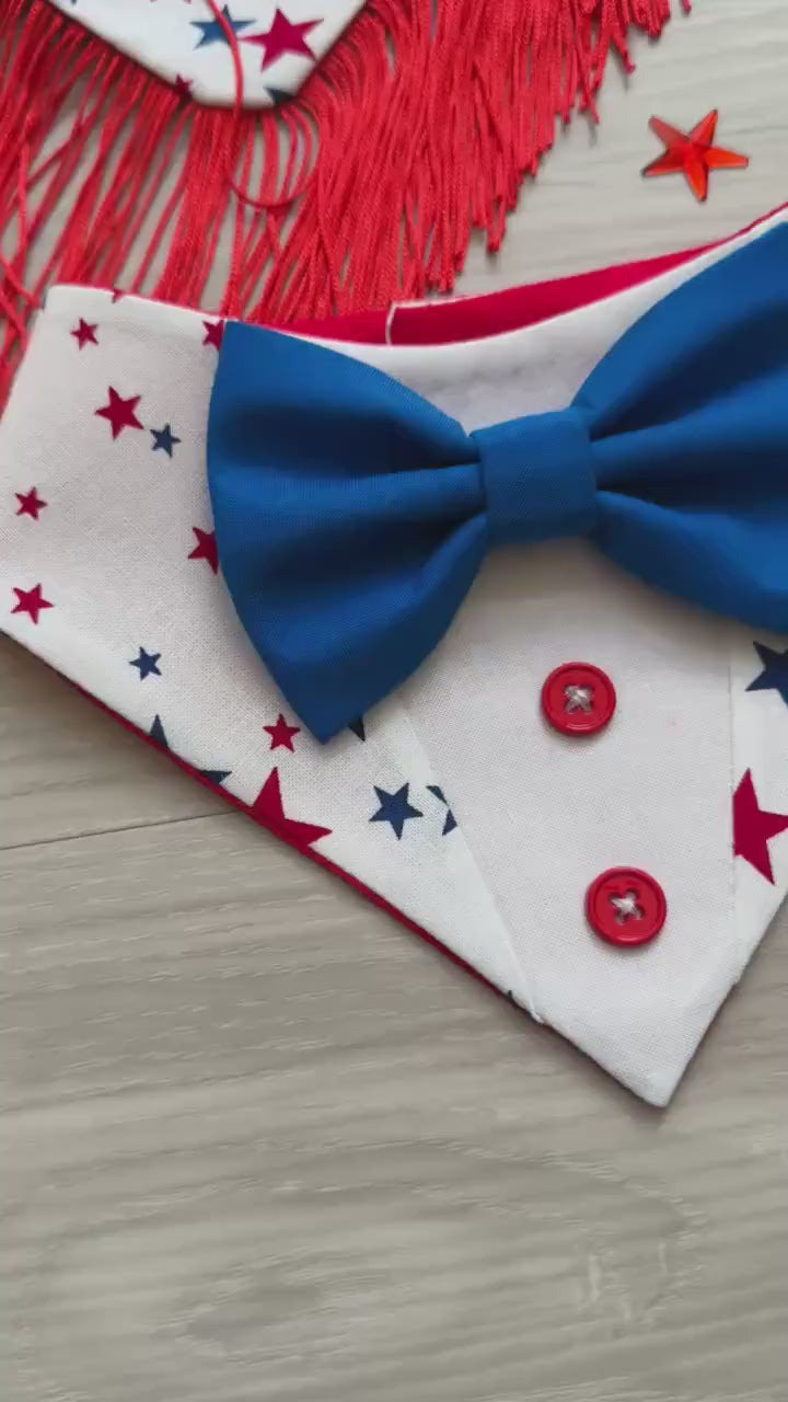 Patriotic Dog Bandana 4th of July, Stars Red White Blue Star Bandana for Dogs, Summer Pet Scarf, Fireworks Dogs scarf, bandana with ruffles,